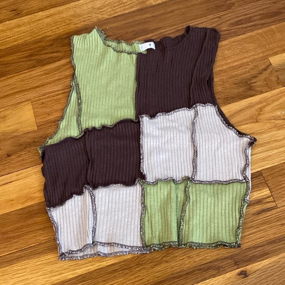 Garage Women’s Green and White Patchwork Tank Top Size S - Picture 1 of 6